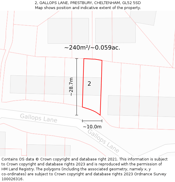 2, GALLOPS LANE, PRESTBURY, CHELTENHAM, GL52 5SD: Plot and title map