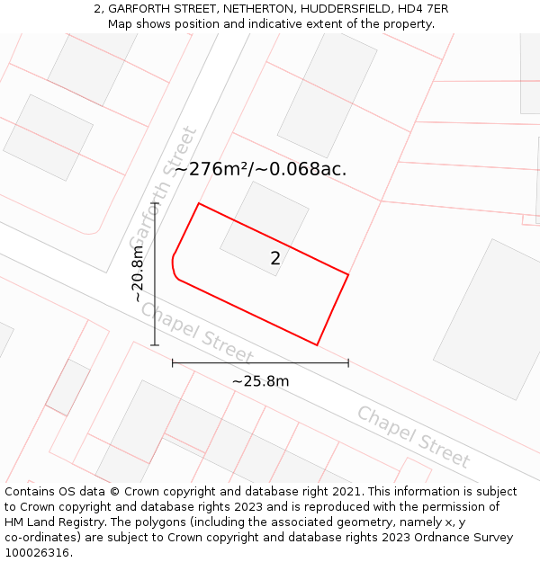 2, GARFORTH STREET, NETHERTON, HUDDERSFIELD, HD4 7ER: Plot and title map