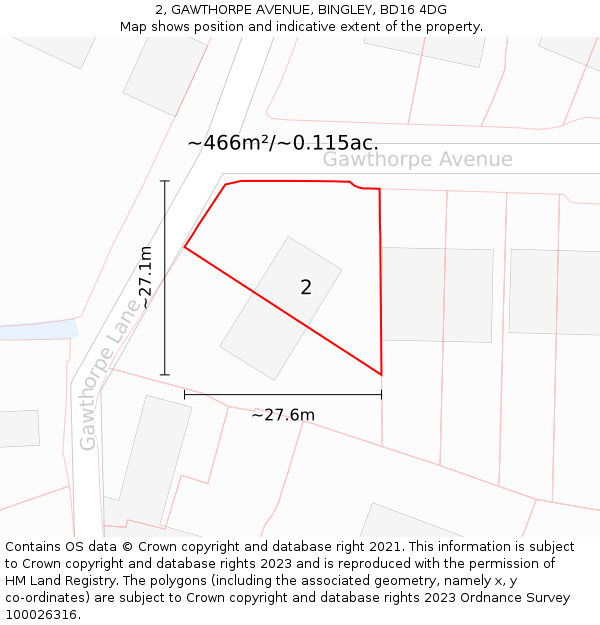 2, GAWTHORPE AVENUE, BINGLEY, BD16 4DG: Plot and title map