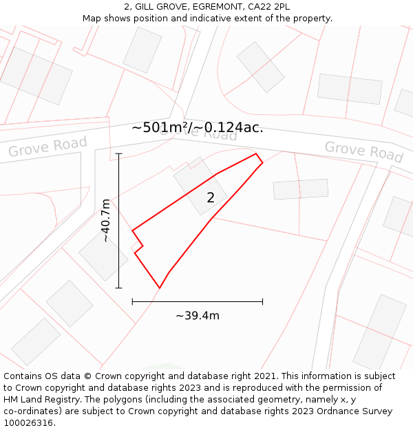 2, GILL GROVE, EGREMONT, CA22 2PL: Plot and title map