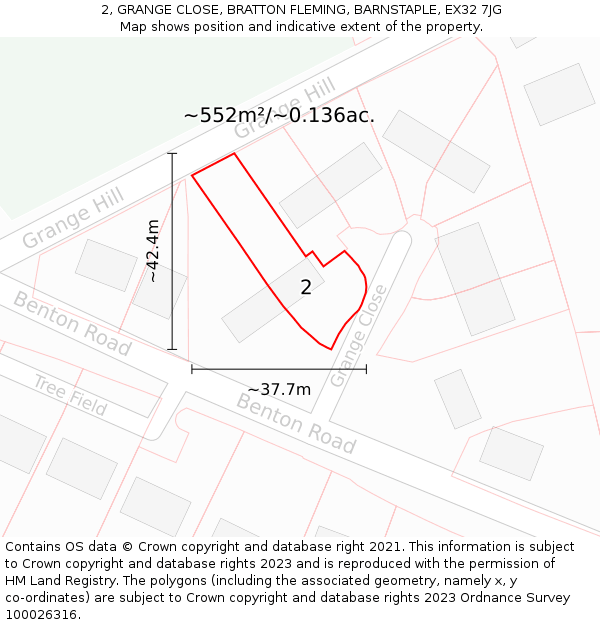 2, GRANGE CLOSE, BRATTON FLEMING, BARNSTAPLE, EX32 7JG: Plot and title map