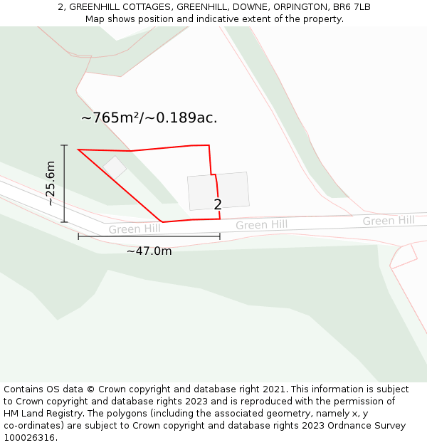 2, GREENHILL COTTAGES, GREENHILL, DOWNE, ORPINGTON, BR6 7LB: Plot and title map