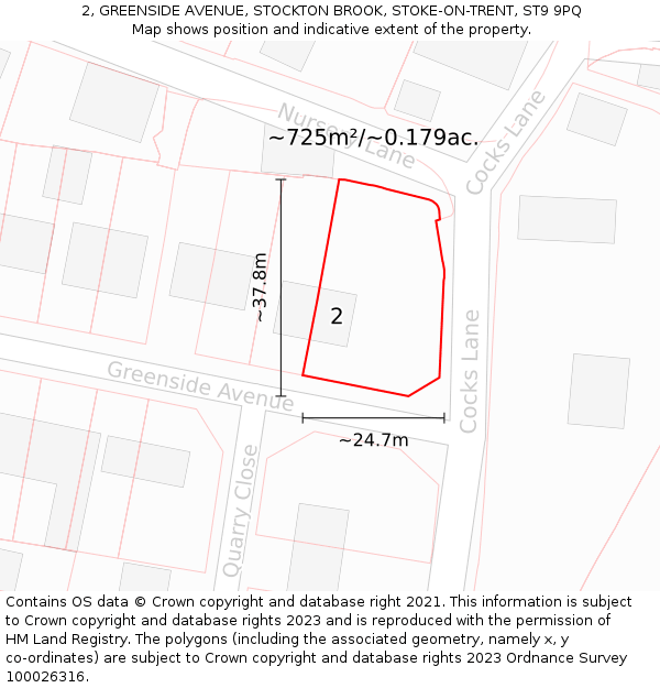 2, GREENSIDE AVENUE, STOCKTON BROOK, STOKE-ON-TRENT, ST9 9PQ: Plot and title map