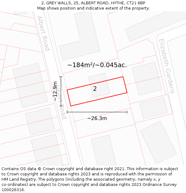 2, GREY WALLS, 25, ALBERT ROAD, HYTHE, CT21 6BP: Plot and title map