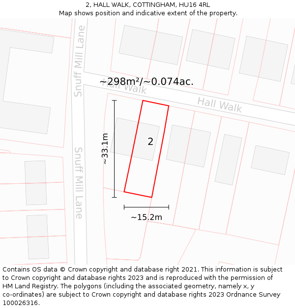 2, HALL WALK, COTTINGHAM, HU16 4RL: Plot and title map