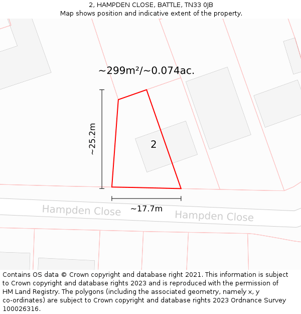 2, HAMPDEN CLOSE, BATTLE, TN33 0JB: Plot and title map