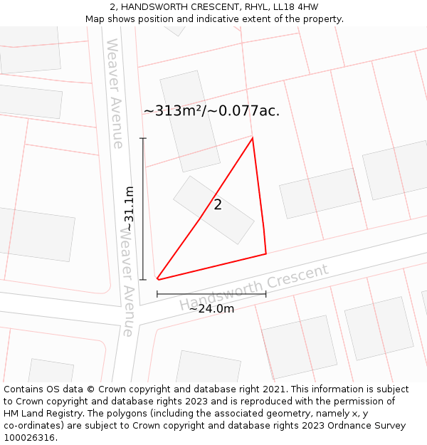 2, HANDSWORTH CRESCENT, RHYL, LL18 4HW: Plot and title map