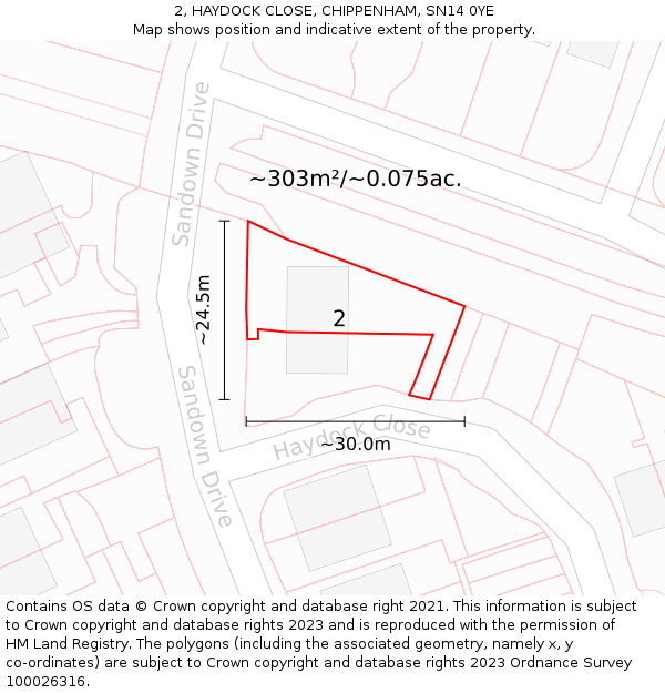 2, HAYDOCK CLOSE, CHIPPENHAM, SN14 0YE: Plot and title map