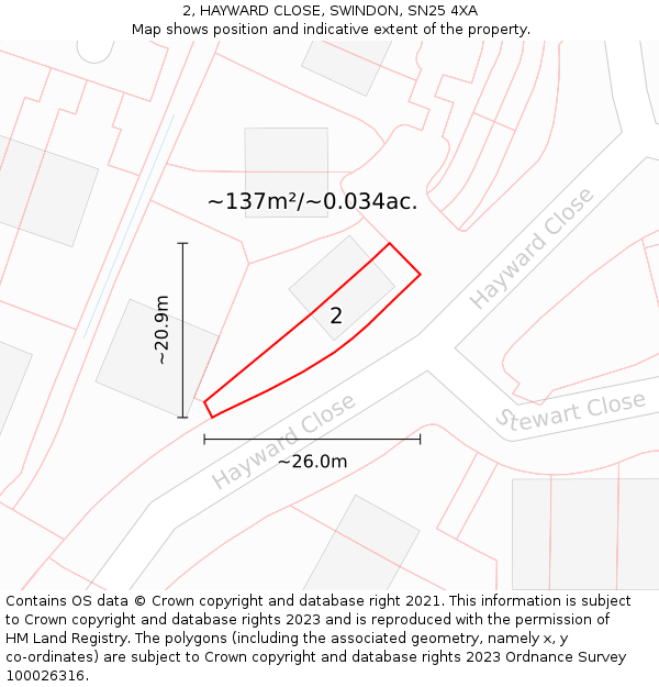 2, HAYWARD CLOSE, SWINDON, SN25 4XA: Plot and title map