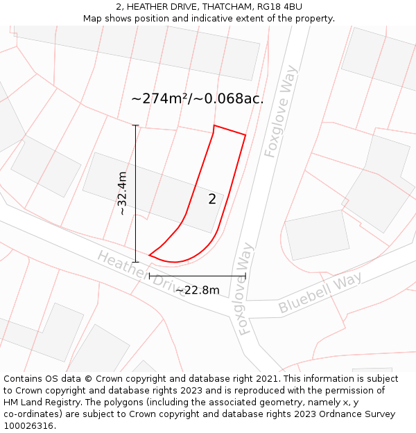 2, HEATHER DRIVE, THATCHAM, RG18 4BU: Plot and title map