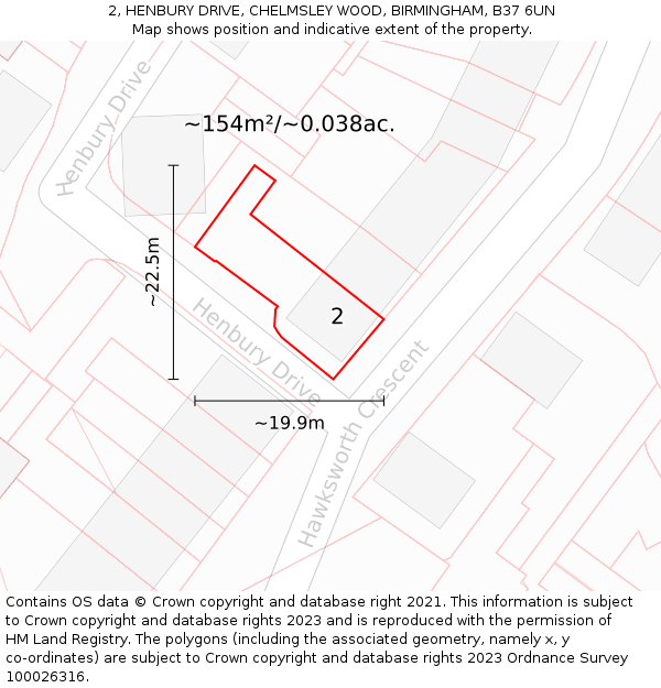 2, HENBURY DRIVE, CHELMSLEY WOOD, BIRMINGHAM, B37 6UN: Plot and title map