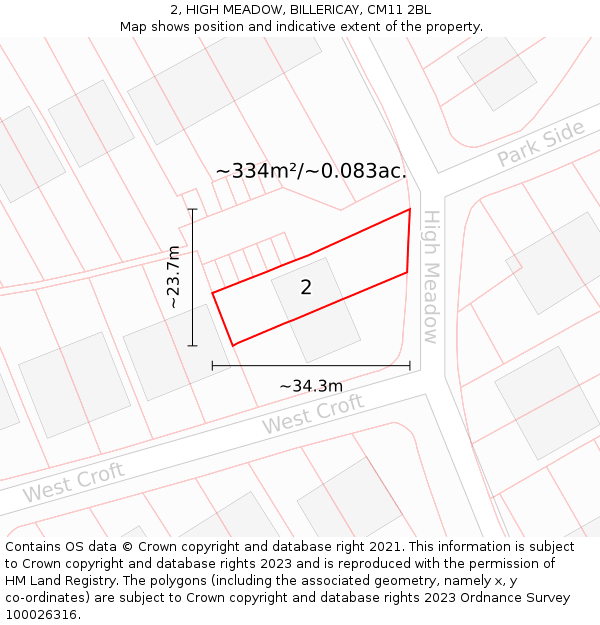 2, HIGH MEADOW, BILLERICAY, CM11 2BL: Plot and title map