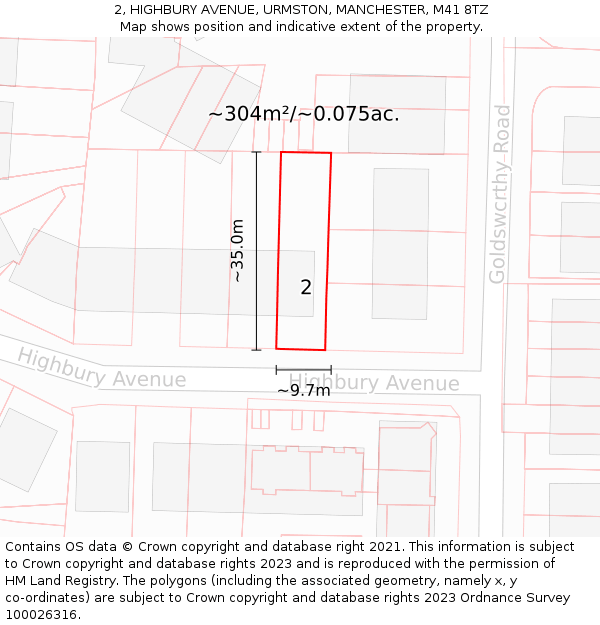 2, HIGHBURY AVENUE, URMSTON, MANCHESTER, M41 8TZ: Plot and title map