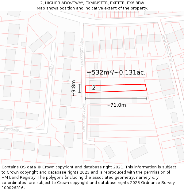 2, HIGHER ABOVEWAY, EXMINSTER, EXETER, EX6 8BW: Plot and title map