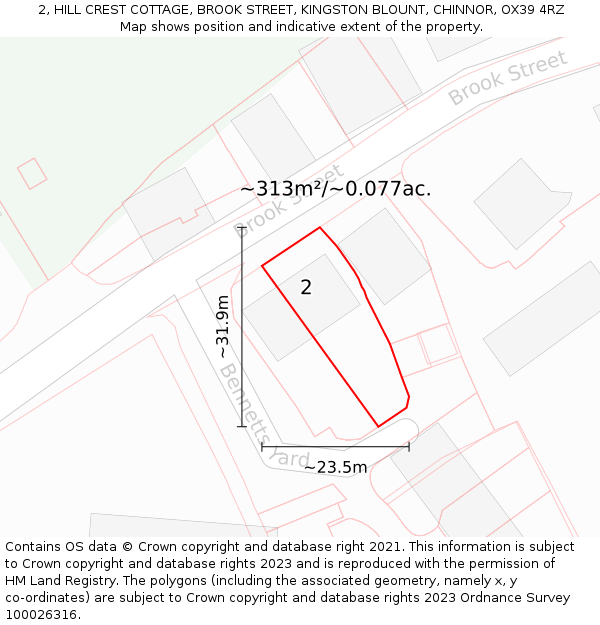 2, HILL CREST COTTAGE, BROOK STREET, KINGSTON BLOUNT, CHINNOR, OX39 4RZ: Plot and title map