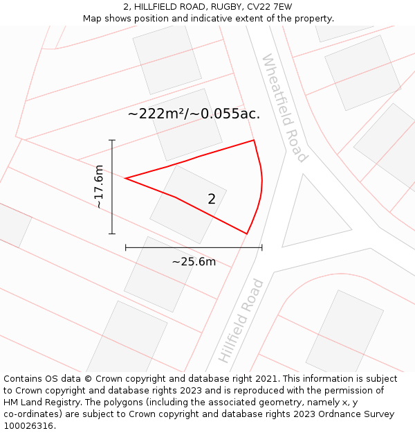 2, HILLFIELD ROAD, RUGBY, CV22 7EW: Plot and title map