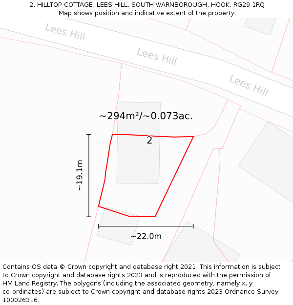 2, HILLTOP COTTAGE, LEES HILL, SOUTH WARNBOROUGH, HOOK, RG29 1RQ: Plot and title map