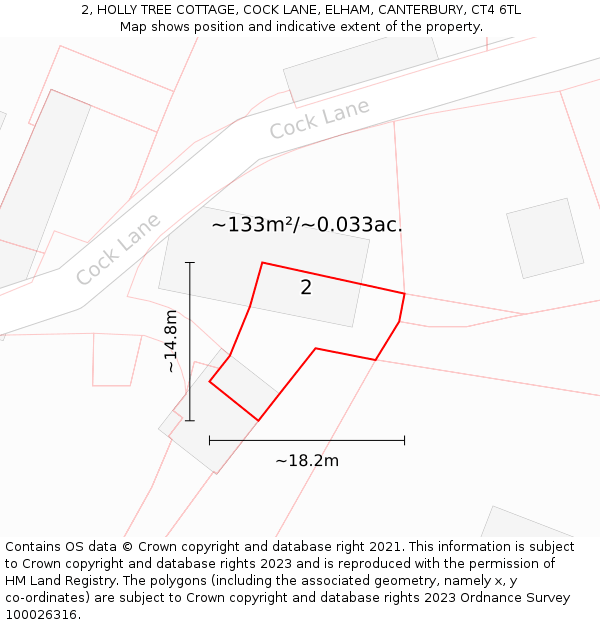 2, HOLLY TREE COTTAGE, COCK LANE, ELHAM, CANTERBURY, CT4 6TL: Plot and title map