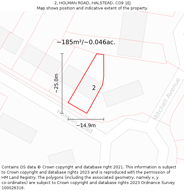 2, HOLMAN ROAD, HALSTEAD, CO9 1EJ: Plot and title map