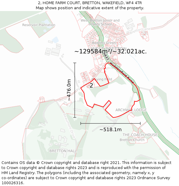 2, HOME FARM COURT, BRETTON, WAKEFIELD, WF4 4TR: Plot and title map
