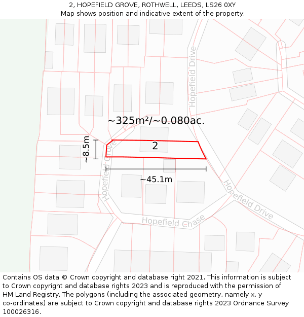 2, HOPEFIELD GROVE, ROTHWELL, LEEDS, LS26 0XY: Plot and title map