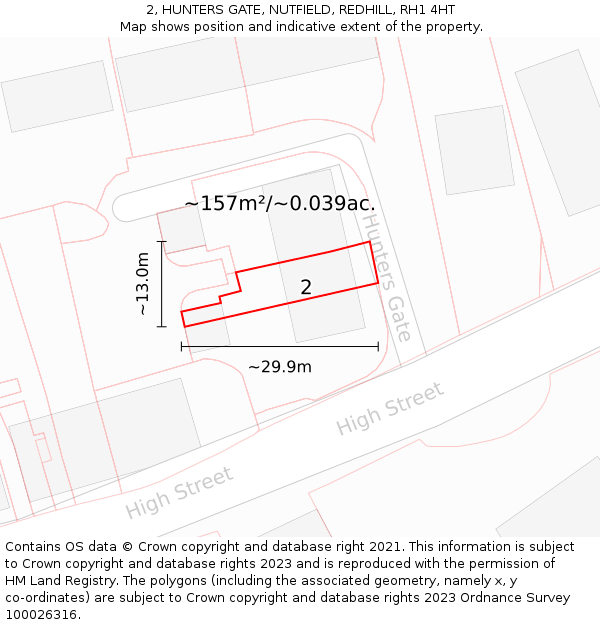 2, HUNTERS GATE, NUTFIELD, REDHILL, RH1 4HT: Plot and title map