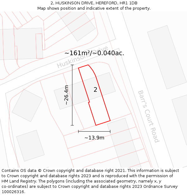 2, HUSKINSON DRIVE, HEREFORD, HR1 1DB: Plot and title map