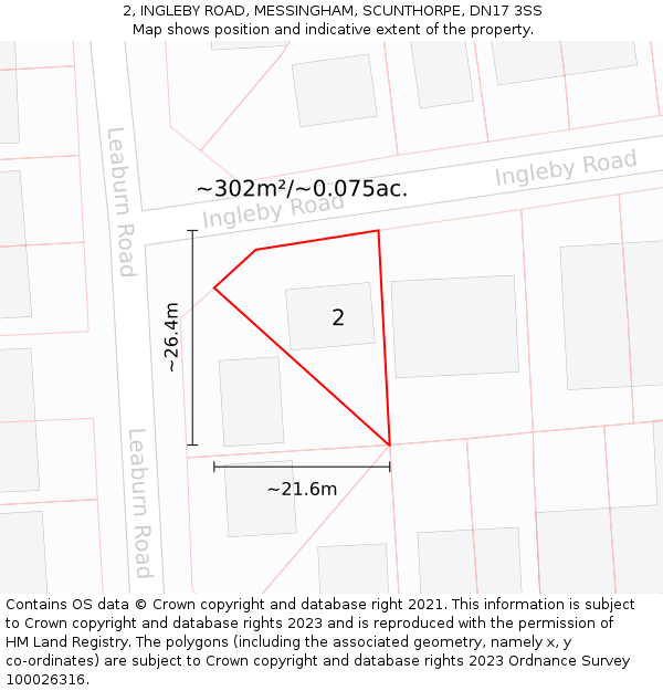 2, INGLEBY ROAD, MESSINGHAM, SCUNTHORPE, DN17 3SS: Plot and title map