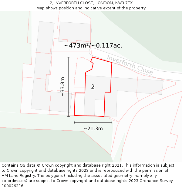 2, INVERFORTH CLOSE, LONDON, NW3 7EX: Plot and title map