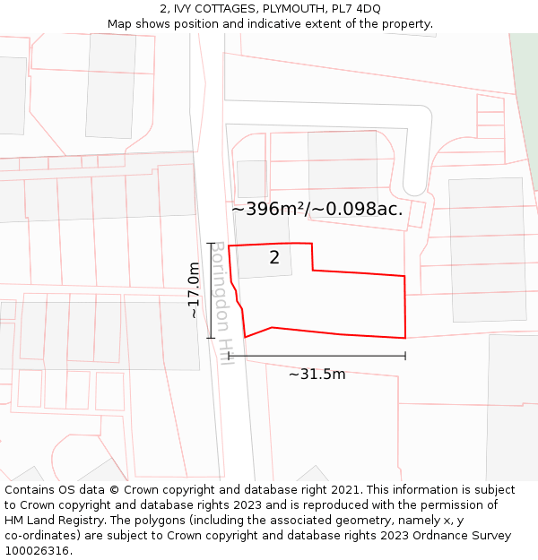 2, IVY COTTAGES, PLYMOUTH, PL7 4DQ: Plot and title map