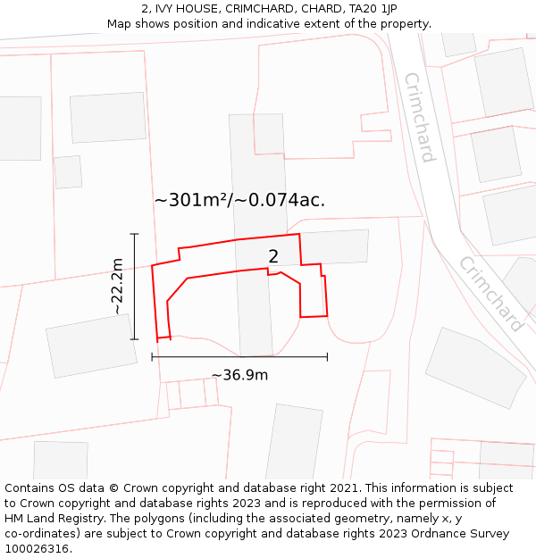 2, IVY HOUSE, CRIMCHARD, CHARD, TA20 1JP: Plot and title map