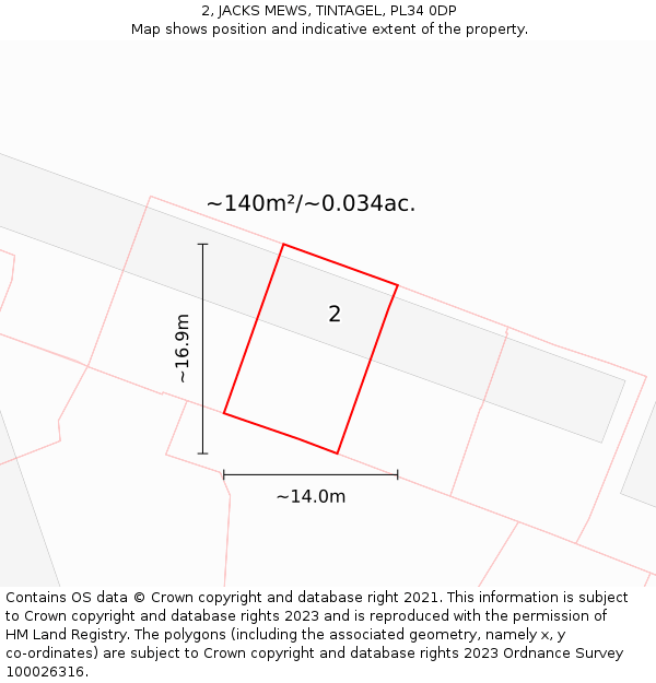 2, JACKS MEWS, TINTAGEL, PL34 0DP: Plot and title map