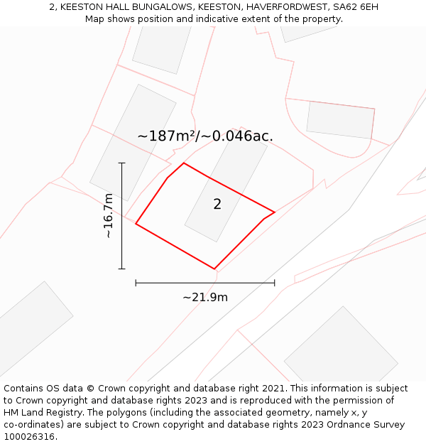 2, KEESTON HALL BUNGALOWS, KEESTON, HAVERFORDWEST, SA62 6EH: Plot and title map