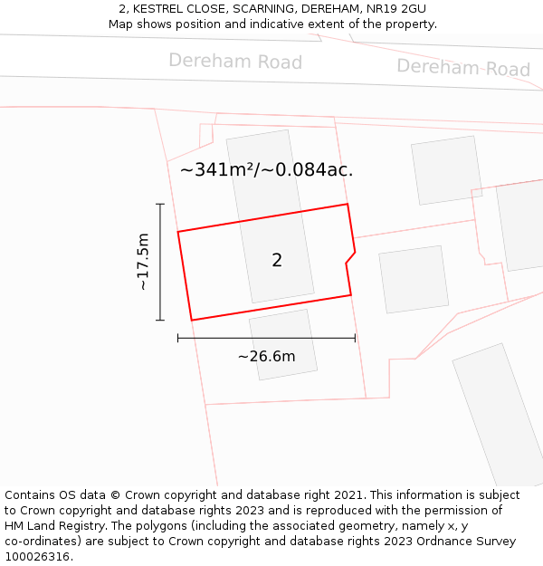 2, KESTREL CLOSE, SCARNING, DEREHAM, NR19 2GU: Plot and title map
