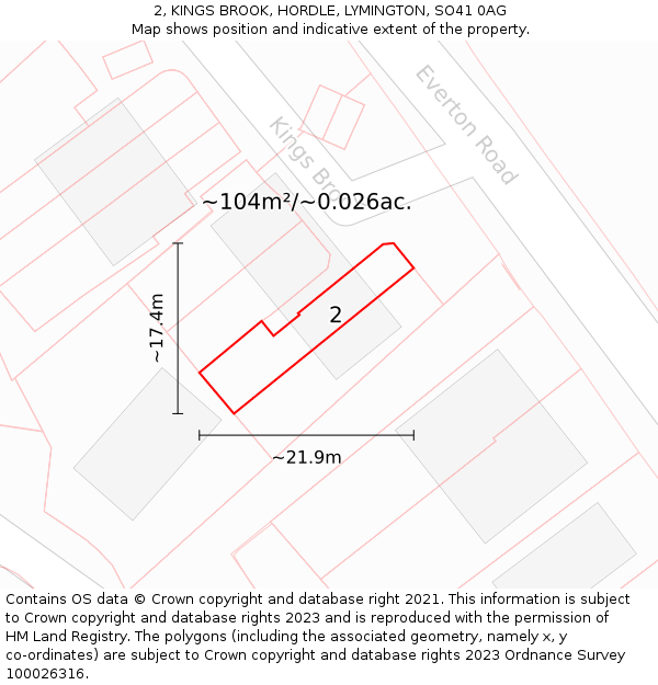 2, KINGS BROOK, HORDLE, LYMINGTON, SO41 0AG: Plot and title map