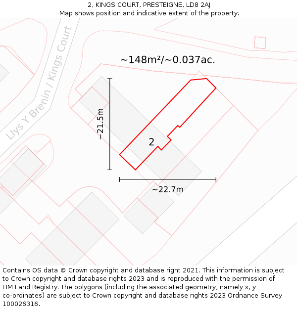 2, KINGS COURT, PRESTEIGNE, LD8 2AJ: Plot and title map