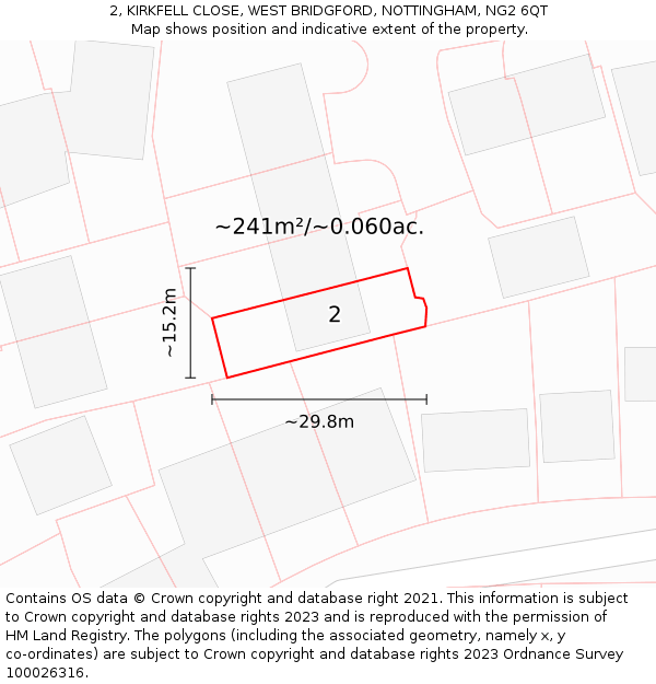 2, KIRKFELL CLOSE, WEST BRIDGFORD, NOTTINGHAM, NG2 6QT: Plot and title map