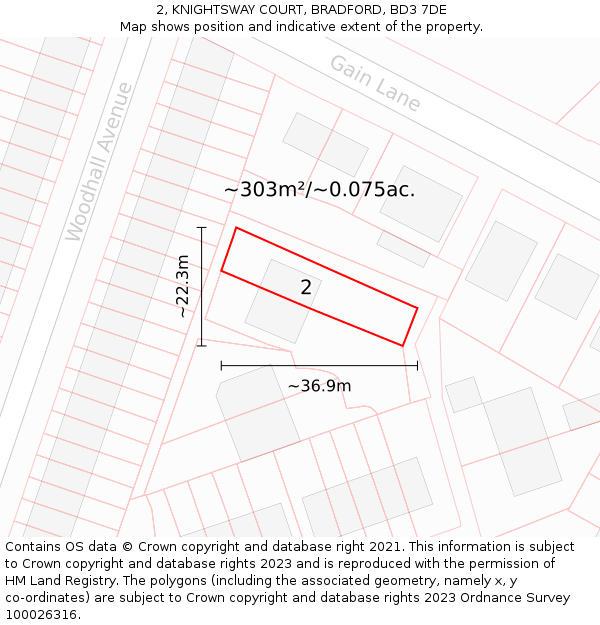 2, KNIGHTSWAY COURT, BRADFORD, BD3 7DE: Plot and title map