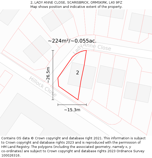 2, LADY ANNE CLOSE, SCARISBRICK, ORMSKIRK, L40 9PZ: Plot and title map