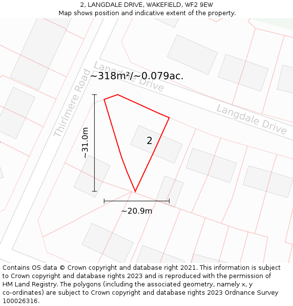 2, LANGDALE DRIVE, WAKEFIELD, WF2 9EW: Plot and title map