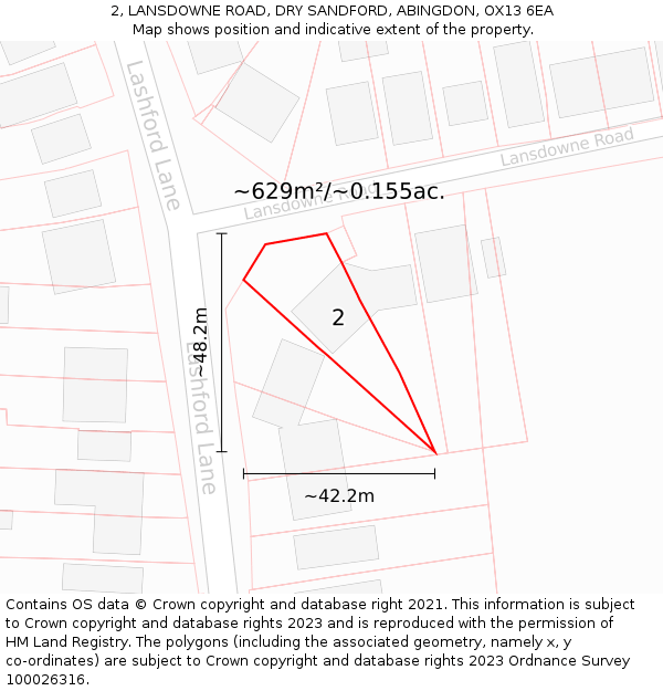 2, LANSDOWNE ROAD, DRY SANDFORD, ABINGDON, OX13 6EA: Plot and title map