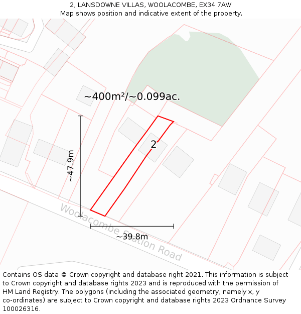 2, LANSDOWNE VILLAS, WOOLACOMBE, EX34 7AW: Plot and title map