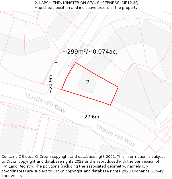 2, LARCH END, MINSTER ON SEA, SHEERNESS, ME12 3FJ: Plot and title map