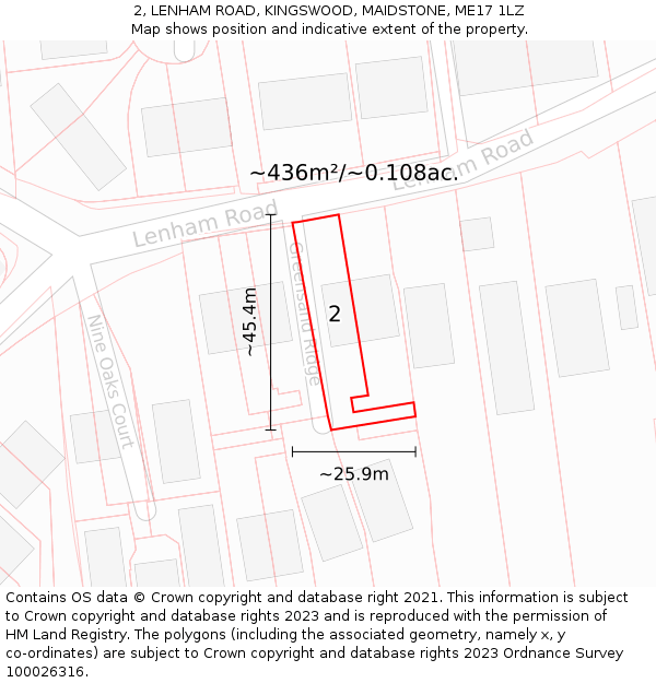 2, LENHAM ROAD, KINGSWOOD, MAIDSTONE, ME17 1LZ: Plot and title map