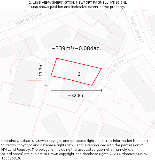 2, LEYS VIEW, SHERINGTON, NEWPORT PAGNELL, MK16 9NL: Plot and title map