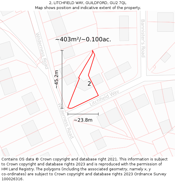 2, LITCHFIELD WAY, GUILDFORD, GU2 7QL: Plot and title map