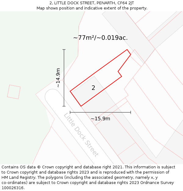 2, LITTLE DOCK STREET, PENARTH, CF64 2JT: Plot and title map
