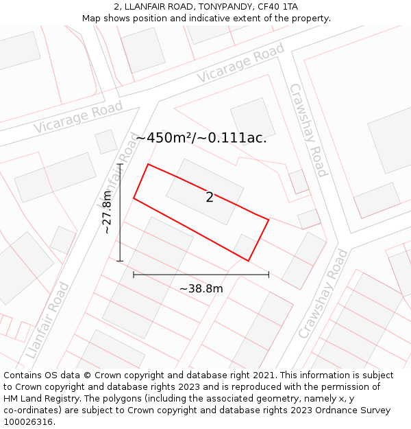 2, LLANFAIR ROAD, TONYPANDY, CF40 1TA: Plot and title map