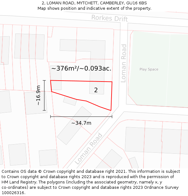 2, LOMAN ROAD, MYTCHETT, CAMBERLEY, GU16 6BS: Plot and title map