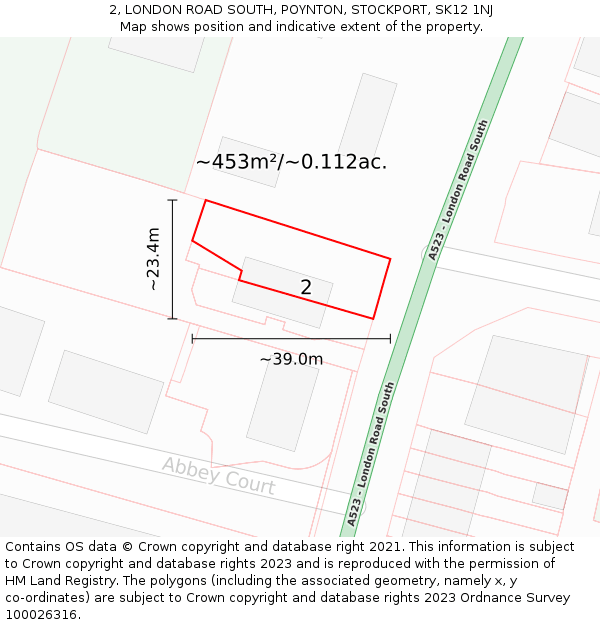 2, LONDON ROAD SOUTH, POYNTON, STOCKPORT, SK12 1NJ: Plot and title map